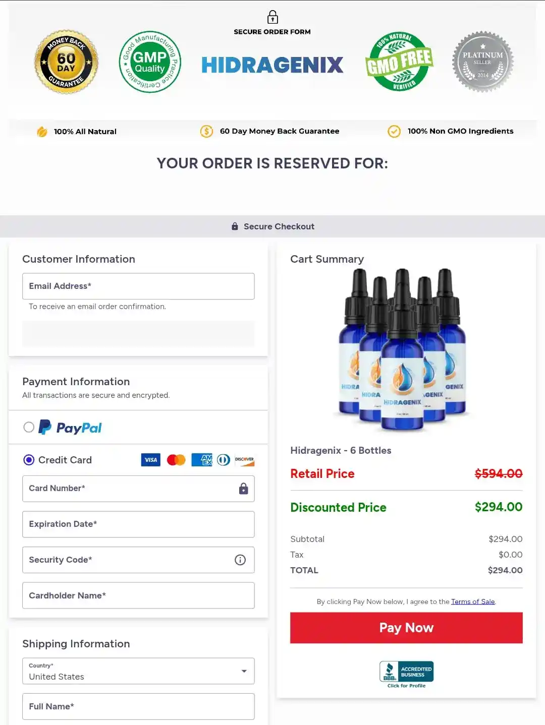 Hidragenix Order Page